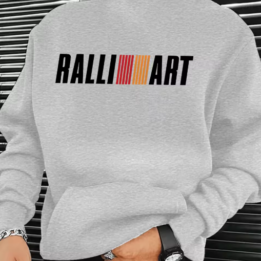 Men’s Casual Polyester Hoodie with “RALLIART” Print – Cozy Knit, Regular Fit Pullover