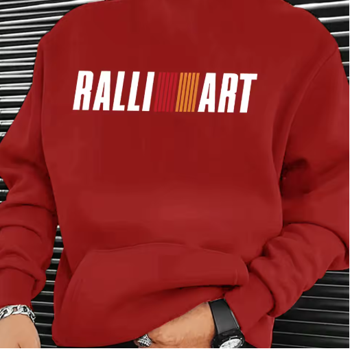 Men’s Casual Polyester Hoodie with “RALLIART” Print – Cozy Knit, Regular Fit Pullover