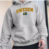 Men’s Sweden Flag Graphic Hoodie – Black Velvet Fleece Sweatshirt with Yellow Lettering