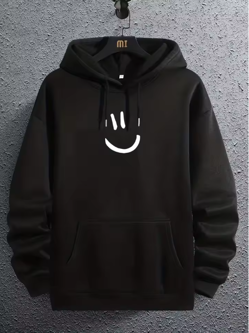 New Men’s Hooded Sweatshirt with Cute Smile Graphic – Plus Size for Big & Tall