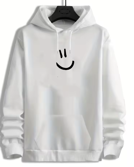 New Men’s Hooded Sweatshirt with Cute Smile Graphic – Plus Size for Big & Tall