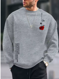 Men’s Autumn/Winter Fleece Sweatshirt with Rose Pattern – Casual Loose Fit