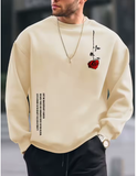 Men’s Autumn/Winter Fleece Sweatshirt with Rose Pattern – Casual Loose Fit