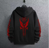 Men’s Black Hoodie with Ancient Viking Raven Print – Autumn/Winter Casual Pullover