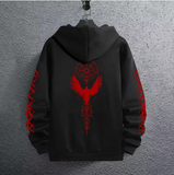 Men’s Black Hoodie with Ancient Viking Raven Print – Autumn/Winter Casual Pullover