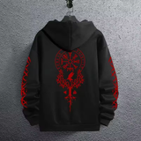 Men’s Black Hoodie with Ancient Viking Raven Print – Autumn/Winter Casual Pullover
