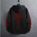 Men’s Black Hoodie with Ancient Viking Raven Print – Autumn/Winter Casual Pullover