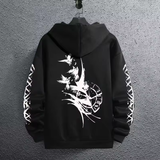 Men’s Black Hoodie with Ancient Viking Raven Print – Autumn/Winter Casual Pullover