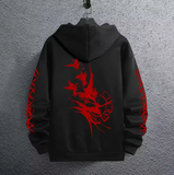 Men’s Black Hoodie with Ancient Viking Raven Print – Autumn/Winter Casual Pullover