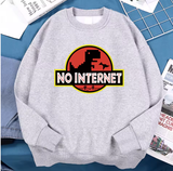 “No Internet” Little Dinosaur Fleece Hoodie – Men’s Autumn Pullover