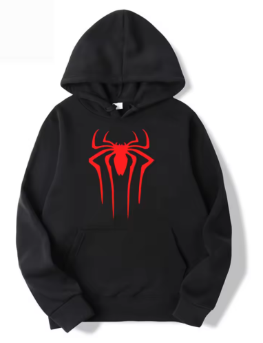 Unisex Solid Color Spider Print Hoodie
