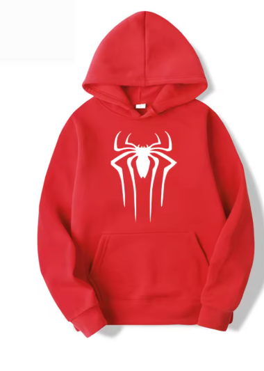 Unisex Solid Color Spider Print Hoodie