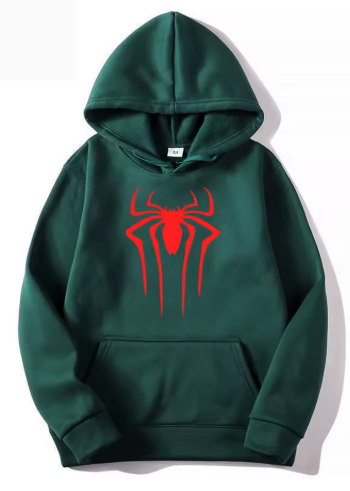 Unisex Solid Color Spider Print Hoodie