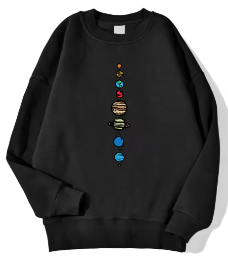 Nine Planets Universe Solar System Printed Men’s Pullover – Casual Hooded Crewneck Sweatshirt, Autumn Fleece Streetwear