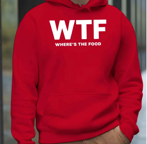 WTF Where’s the Food Hoodie – Men’s Autumn & Winter Velvet Sweatshirt, Trendy American Streetwear