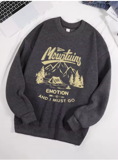 “Emotion and I Must Go” Printed Unisex Sweatshirt – Vintage Loose Fleece Pullover
