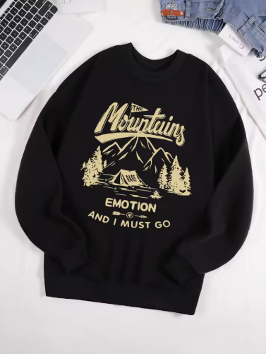 “Emotion and I Must Go” Printed Unisex Sweatshirt – Vintage Loose Fleece Pullover