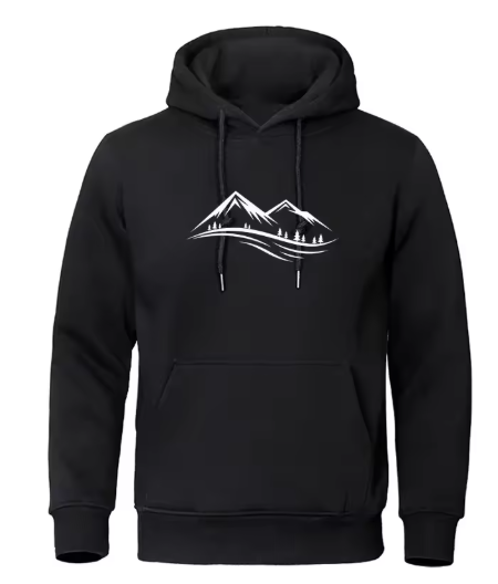Men’s Classic Mountain Print Hoodie – Casual Long Sleeve Sweatshirt