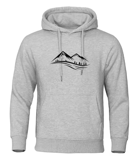Men’s Classic Mountain Print Hoodie – Casual Long Sleeve Sweatshirt