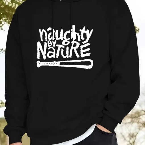 Men’s Hooded Sweatshirt – “Naughty by Nature” Graphic Print