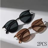 2 Pairs Small Round & Cat Eye Sunglasses Set – Vintage Narrow Eyewear for Women & Men