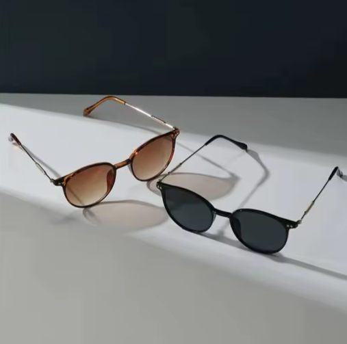 2 Pairs Small Round & Cat Eye Sunglasses Set – Vintage Narrow Eyewear for Women & Men