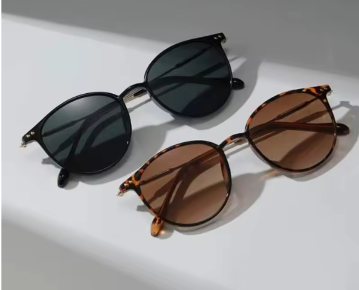 2 Pairs Small Round & Cat Eye Sunglasses Set – Vintage Narrow Eyewear for Women & Men