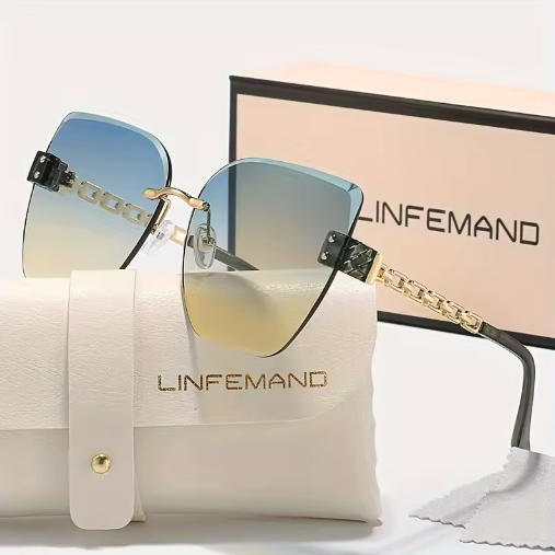 LINFEMAND Frameless Gradient Cat Eye Sunglasses – Luxury Women’s Fashion