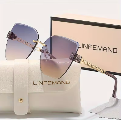 LINFEMAND Frameless Gradient Cat Eye Sunglasses – Luxury Women’s Fashion