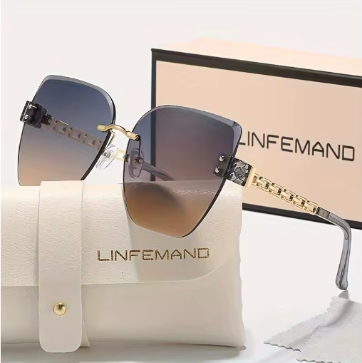 LINFEMAND Frameless Gradient Cat Eye Sunglasses – Luxury Women’s Fashion
