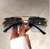 KAMMPT Vintage Rimless Oversized Square Sunglasses – Unisex Fashion