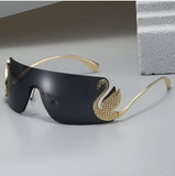 Women’s Oversized Rimless Sunglasses – Swan Inlay Gradient Shades