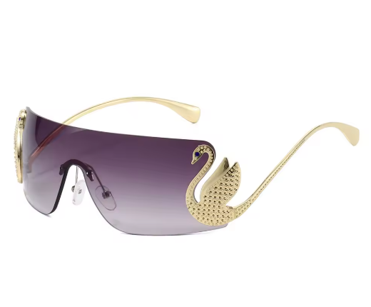 Women’s Oversized Rimless Sunglasses – Swan Inlay Gradient Shades