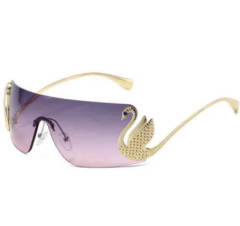Women’s Oversized Rimless Sunglasses – Swan Inlay Gradient Shades