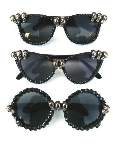 Women’s Gothic Skull Cat Eye Sunglasses – Vintage Rhinestone Shades