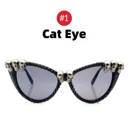 Women’s Gothic Skull Cat Eye Sunglasses – Vintage Rhinestone Shades