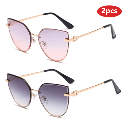 2-Pack Women’s Large Frame Sunglasses – Stylish Cat Eye Gradient Shades