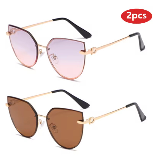 2-Pack Women’s Large Frame Sunglasses – Stylish Cat Eye Gradient Shades