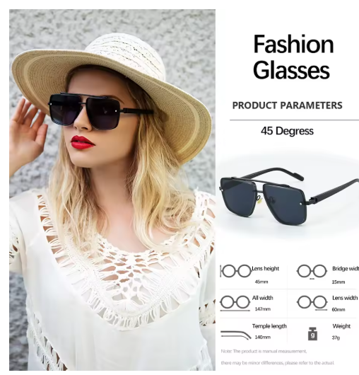 Modern Women’s Sunglasses 2025 – Stylish Square Frame with Metal Detail