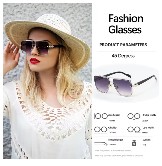 Modern Women’s Sunglasses 2025 – Stylish Square Frame with Metal Detail