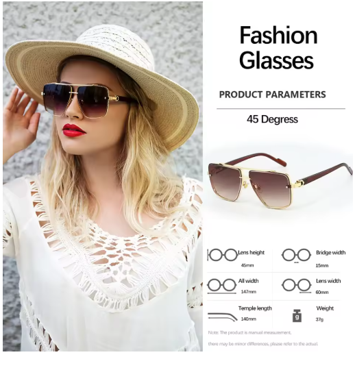 Modern Women’s Sunglasses 2025 – Stylish Square Frame with Metal Detail