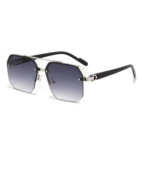 Oversized Retro Polygon Square Sunglasses – Double Bridge Metal Frame, Gradient UV400 Shades for Men & Women