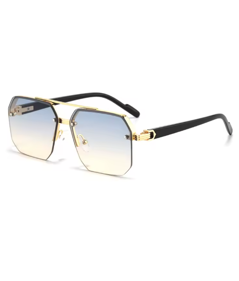 Oversized Retro Polygon Square Sunglasses – Double Bridge Metal Frame, Gradient UV400 Shades for Men & Women