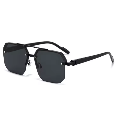 Oversized Retro Polygon Square Sunglasses – Double Bridge Metal Frame, Gradient UV400 Shades for Men & Women