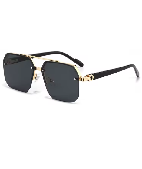 Oversized Retro Polygon Square Sunglasses – Double Bridge Metal Frame, Gradient UV400 Shades for Men & Women