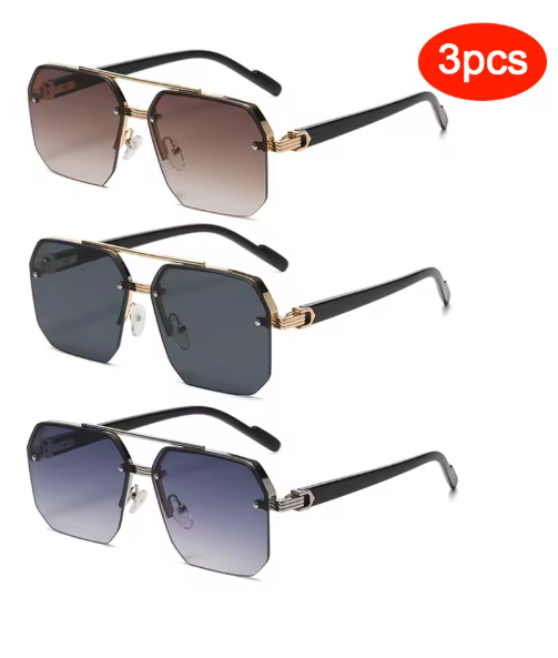 Oversized Retro Polygon Square Sunglasses – Double Bridge Metal Frame, Gradient UV400 Shades for Men & Women