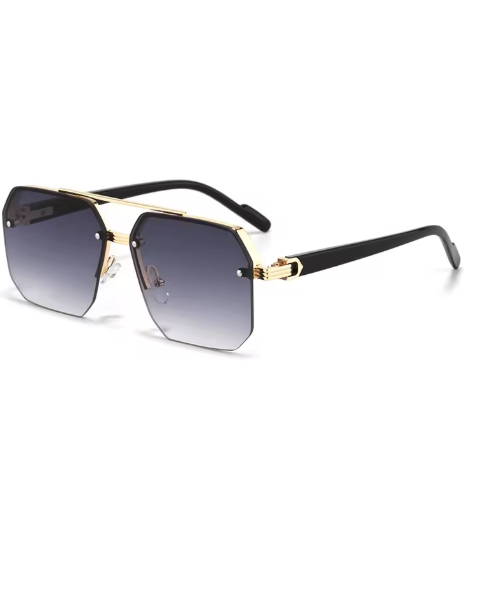 Oversized Retro Polygon Square Sunglasses – Double Bridge Metal Frame, Gradient UV400 Shades for Men & Women