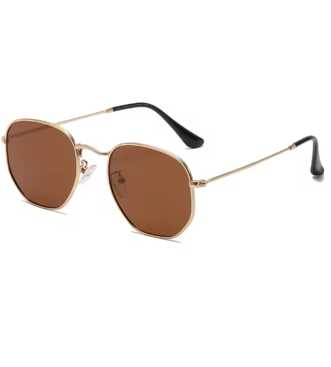 Hexagonal Polarized Sunglasses for Men and Women – Stylish Metal Frame Pilot Shades