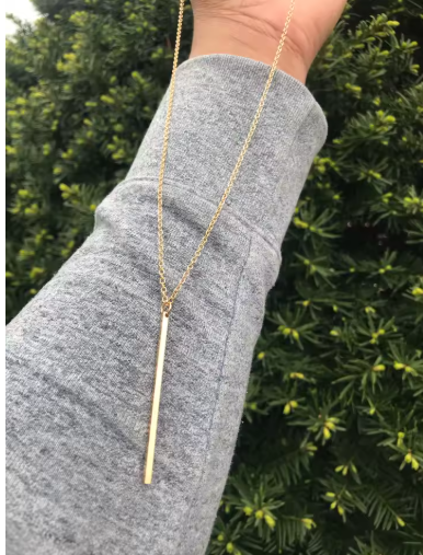 Minimalist Copper Bar Pendant Long Necklace