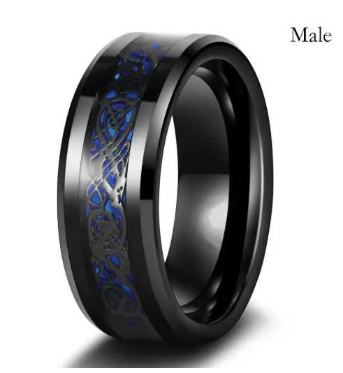 Couple Rings Set: Blue Heart Zircon & Stainless Steel Dragon